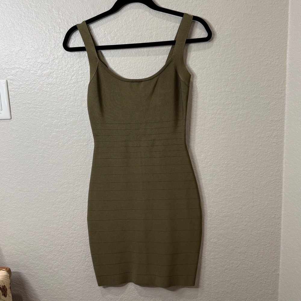 Marciano Bandage Mini Dress Olive Green Bodycon Lace Up Back Utility Y2K XS